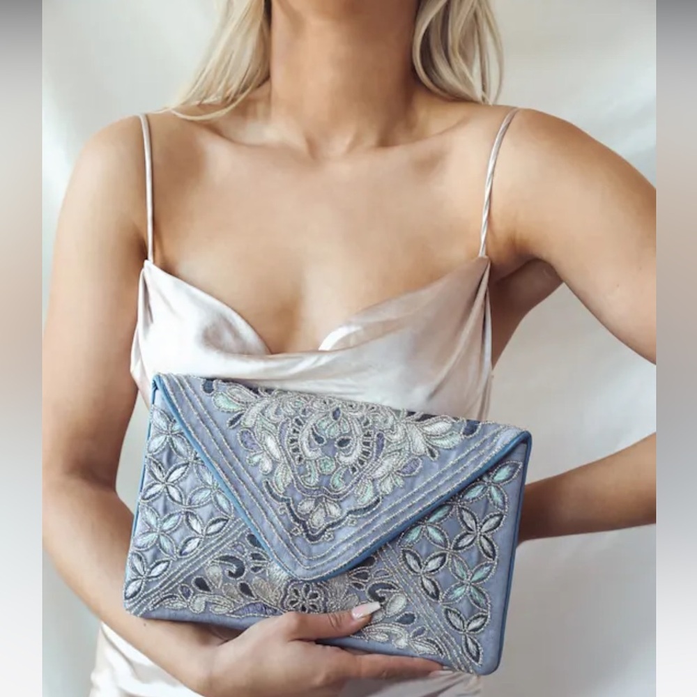 Agadir Grey Embroidered Clutch